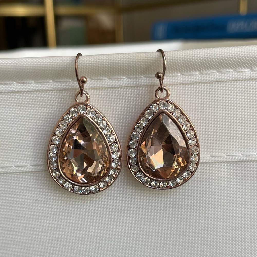 Rose Gold colored & Cubic Zirconia Tear Drop Earrings